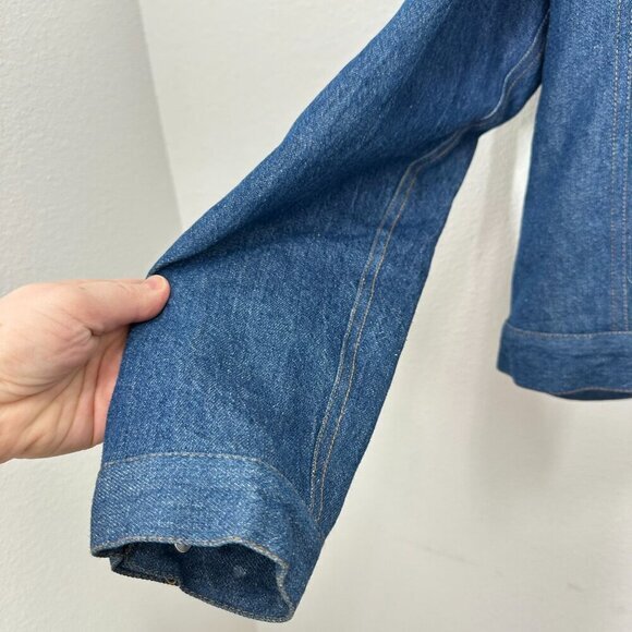 Vintage Linen Blend Sherpa Collar Denim Jacket Ranching Western Retro 70s Size L - Picture 6 of 8
